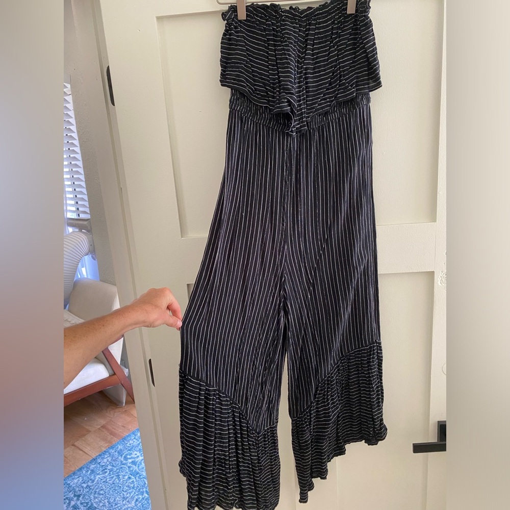 American Eagle Strapless Ruffle Jumpsuit
